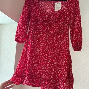 Zara Red Floral Long Sleeve Dress